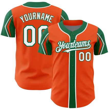 Personalized Orange White-Kelly Green 3 Colors Arm Shapes Authentic Baseball Jersey Team Custom Name and Number