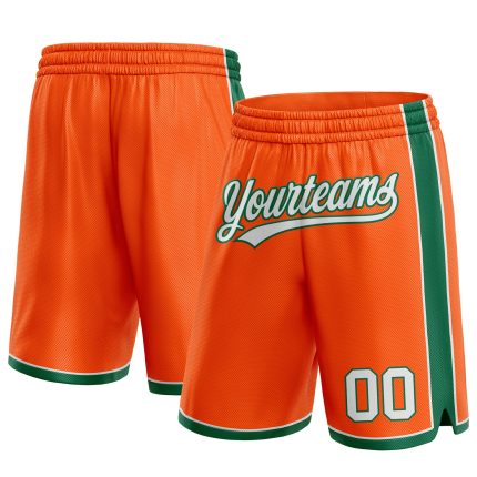 Personalized Orange White-Kelly Green Authentic Basketball Shorts Team Custom Name and Number