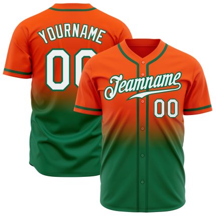 Personalized Orange White-Kelly Green Authentic Fade Fashion Baseball Jersey Team Custom Name and Number