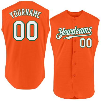 Personalized Orange White-Kelly Green Authentic Sleeveless Baseball Jersey