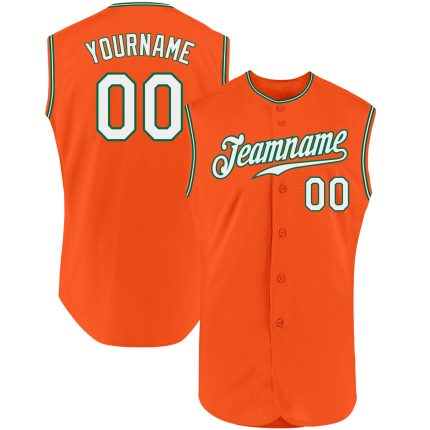 Personalized Orange White-Kelly Green Authentic Sleeveless Baseball Jersey Team Custom Name and Number