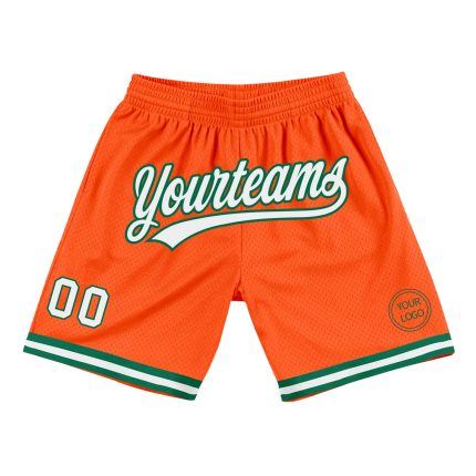 Personalized Orange White-Kelly Green Authentic Throwback Basketball Shorts Team Custom Name and Number