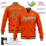Personalized Orange White-Kelly Green Bomber Full-Snap Varsity Letterman Jacket