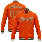 Personalized Orange White-Kelly Green Bomber Full-Snap Varsity Letterman Jacket