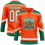 Personalized Orange White-Kelly Green Hockey Lace Neck Jersey Team Custom Name and Number