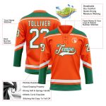 Personalized Orange White-Kelly Green Hockey Lace Neck Jersey Team Custom Name and Number