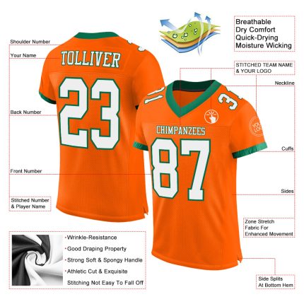 Personalized Orange White-Kelly Green Mesh Authentic Football Jersey