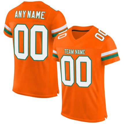 Personalized Orange White-Kelly Green Mesh Authentic Football Jersey Team Custom Name and Number