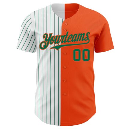 Personalized Orange White-Kelly Green Pinstripe Authentic Split Fashion Baseball Jersey Team Custom Name and Number