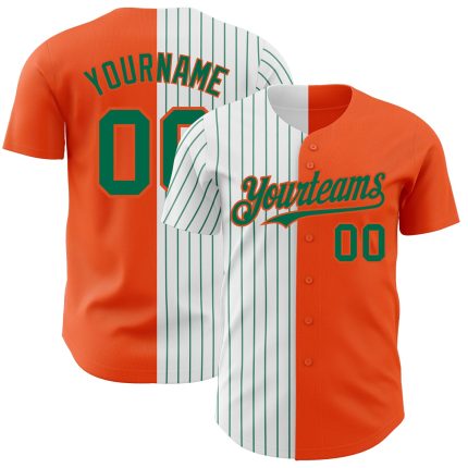 Personalized Orange White-Kelly Green Pinstripe Authentic Split Fashion Baseball Jersey Team Custom Name and Number
