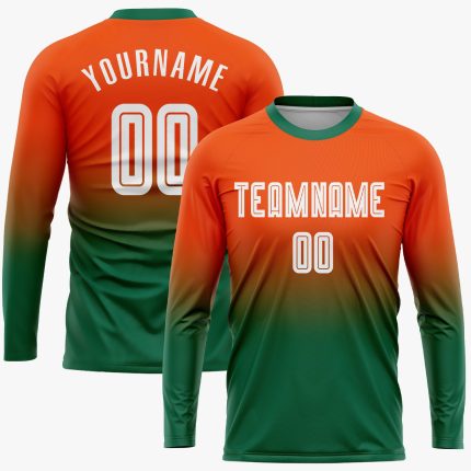 Personalized Orange White-Kelly Green Sublimation Long Sleeve Fade Fashion Soccer Uniform Jersey Team Custom Name and Number