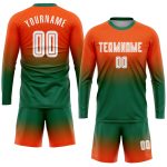 Personalized Orange White-Kelly Green Sublimation Long Sleeve Fade Fashion Soccer Uniform Jersey Team Custom Name and Number