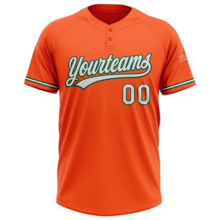 Personalized Orange White-Kelly Green Two-Button Unisex Softball Jersey Team Custom Name and Number