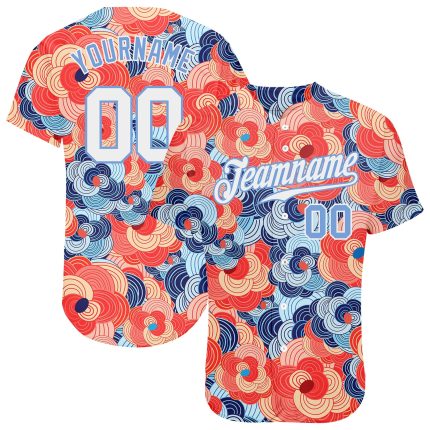Personalized Orange White-Light Blue 3D Pattern Design Flowers Authentic Baseball Jersey Team Custom Name and Number