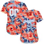 Personalized Orange White-Light Blue 3D Pattern Design Flowers Authentic Baseball Jersey Team Custom Name and Number