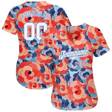 Personalized Orange White-Light Blue 3D Pattern Design Flowers Authentic Baseball Jersey Team Custom Name and Number