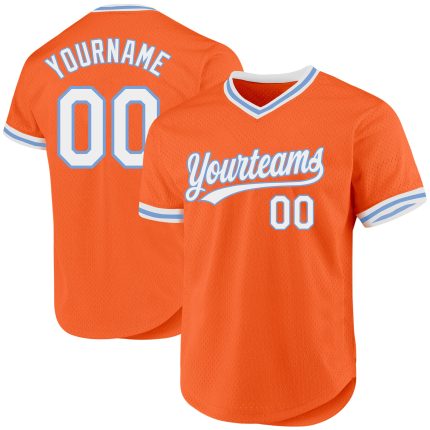 Personalized Orange White-Light Blue Authentic Throwback Baseball Jersey Team Custom Name and Number