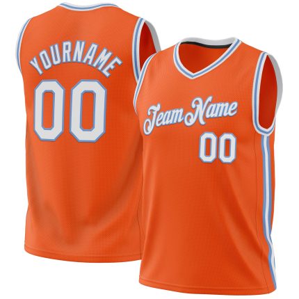 Personalized Orange White-Light Blue Authentic Throwback Basketball Jersey Team Custom Name and Number