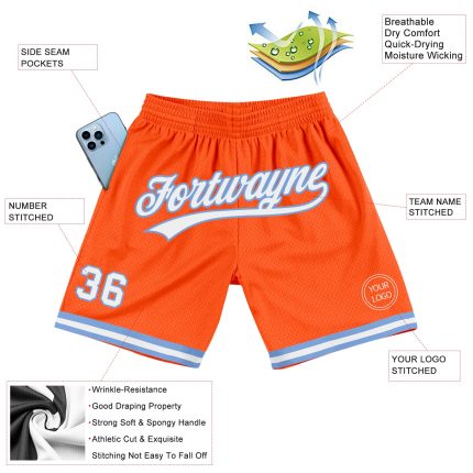 Personalized Orange White-Light Blue Authentic Throwback Basketball Shorts