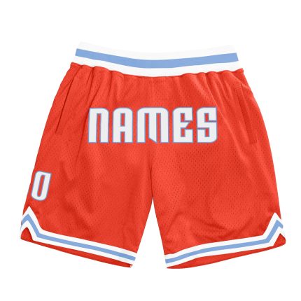 Personalized Orange White-Light Blue Authentic Throwback Basketball Shorts Team Custom Name and Number