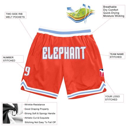 Personalized Orange White-Light Blue Authentic Throwback Basketball Shorts Team Custom Name and Number