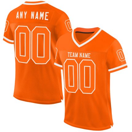 Personalized Orange White Mesh Authentic Throwback Football Jersey Team Custom Name and Number