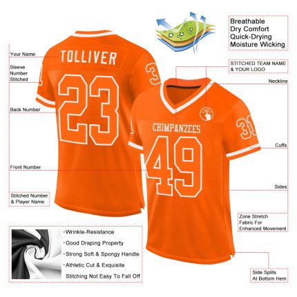 Personalized Orange White Mesh Authentic Throwback Football Jersey Team Custom Name and Number