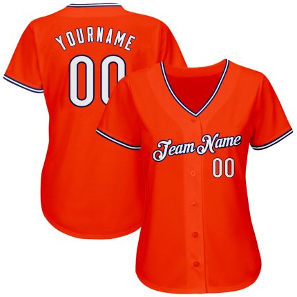 Personalized Orange White-Navy Authentic Baseball Jersey Team Custom Name and Number
