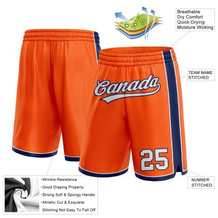 Personalized Orange White-Navy Authentic Basketball Shorts Team Custom Name and Number