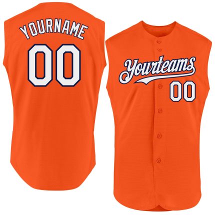 Personalized Orange White-Navy Authentic Sleeveless Baseball Jersey