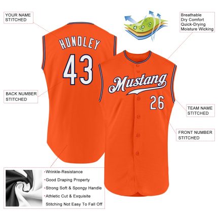 Personalized Orange White-Navy Authentic Sleeveless Baseball Jersey Team Custom Name and Number