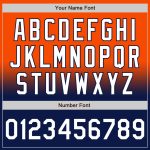 Personalized Orange White-Navy Bomber Full-Snap Varsity Letterman Fade Fashion Jacket Team Custom Name and Number