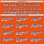 Personalized Orange White-Navy Bomber Full-Snap Varsity Letterman Jacket Team Custom Name and Number
