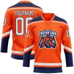 Personalized Orange White-Navy Hockey Lace Neck Jersey Team Custom Name and Number