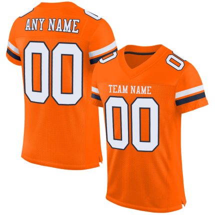 Personalized Orange White-Navy Mesh Authentic Football Jersey