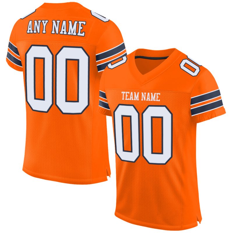 Personalized Orange White-Navy Mesh Authentic Football Jersey Team Custom Name and Number