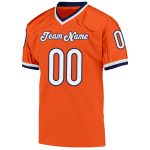 Custom orange, white and navy mesh throwback football jersey, back view