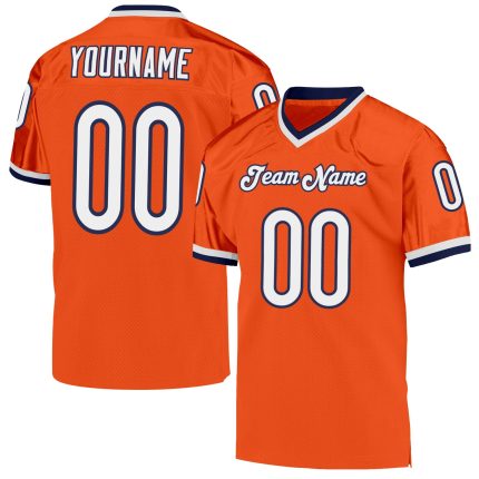 Custom orange, white and navy mesh throwback football jersey