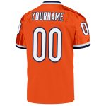 Custom orange, white and navy mesh throwback football jersey, detail of the printed panel