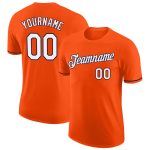 Personalized Orange White-Navy Performance T-Shirt Team Custom Name and Number