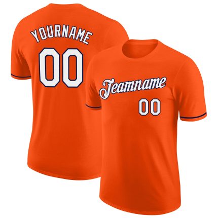Personalized Orange White-Navy Performance T-Shirt Team Custom Name and Number