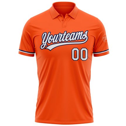 Personalized Orange White-Navy Performance Vapor Golf Polo Shirt Team Custom Name and Number