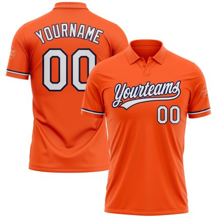 Personalized Orange White-Navy Performance Vapor Golf Polo Shirt Team Custom Name and Number