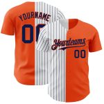 Personalized Orange White-Navy Pinstripe Authentic Split Fashion Baseball Jersey Team Custom Name and Number