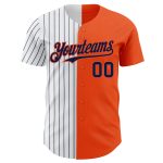 Personalized Orange White-Navy Pinstripe Authentic Split Fashion Baseball Jersey Team Custom Name and Number
