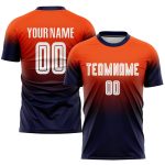 Personalized Orange White-Navy Sublimation Fade Fashion Soccer Uniform Jersey Team Custom Name and Number