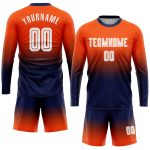 Personalized Orange White-Navy Sublimation Long Sleeve Fade Fashion Soccer Uniform Jersey Team Custom Name and Number
