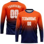 Personalized Orange White-Navy Sublimation Long Sleeve Fade Fashion Soccer Uniform Jersey Team Custom Name and Number