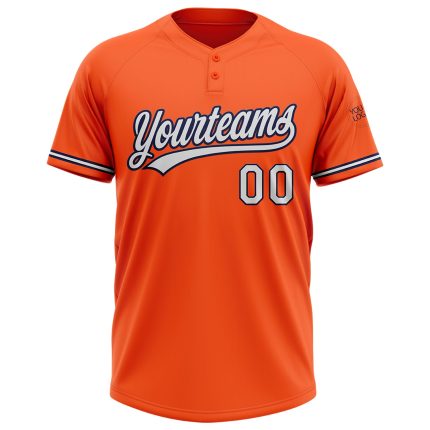 Personalized Orange White-Navy Two-Button Unisex Softball Jersey Team Custom Name and Number