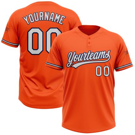 Personalized Orange White-Navy Two-Button Unisex Softball Jersey Team Custom Name and Number